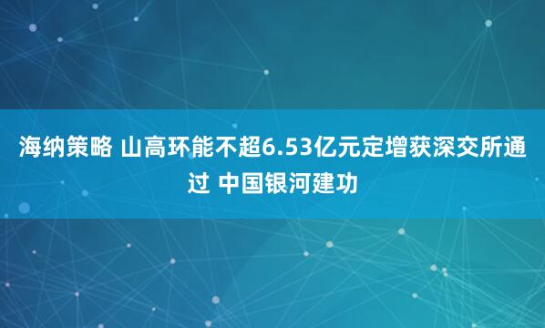 海纳策略 山高环能不超6.53亿元定增获深交所通过 中国银河建功